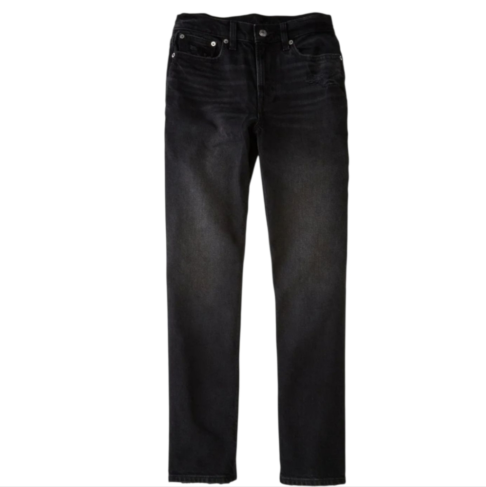 AMERICAN EAGLE black stretch super high rise ankle straight distressed jeans‎ 10